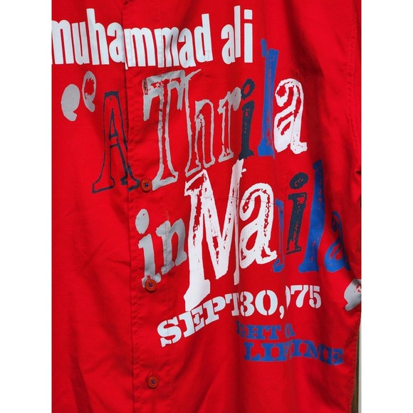 Platinum Fubu Muhammad Ali A Thrilla In Manilla 1975 Button Down Red Size XL - Picture 2 of 7